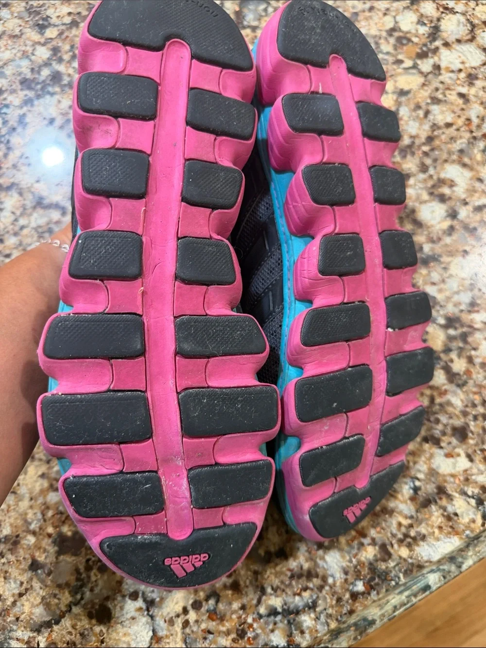 adidas Women's Gray Athletic Shoes with Pink and Teal Accents